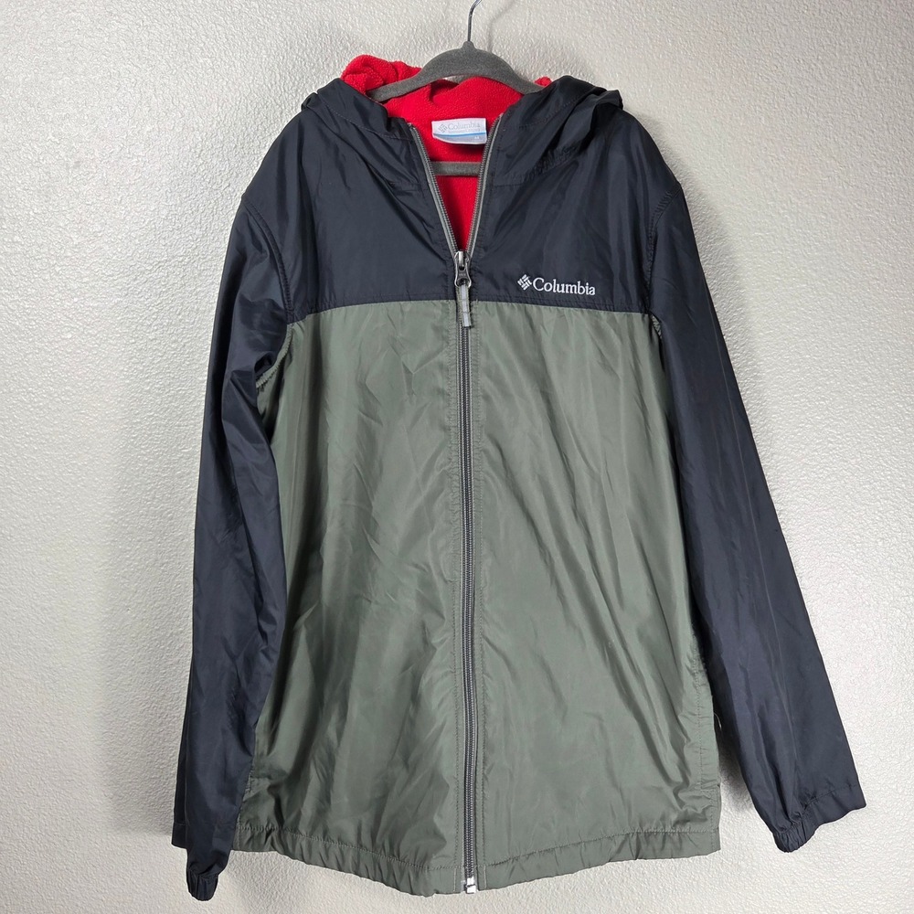 Columbia Kids Youth Medium Fleece Lined Hooded Jacket Black Gray Red